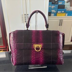Salvatore Ferragamo Sofia Satchel Python Snake Skin Bag in purple
